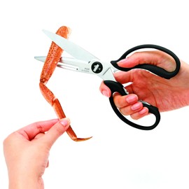 Multi-Purpose Kitchen Shears – Meat & Vegetable Cutter, Crab Cracker, Vegetable Peeler, Jar & Bottle Opener, Knife, Safety Cap, Dishwasher Safe (2 Pairs, Black)