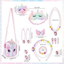 patinadrift Unicorn Bag Girls, Unicorn Bag Jewellery Set Unicorn Children's Jewellery Sleeping Mask Children Gifts for Girls 2 3 4 5 6 Years Birthday Gift, Plastic, No Gemstone