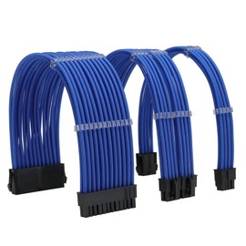 FormulaMod Sleeve Extension Power Supply Cable Kit 18AWG ATX 24P+ EPS 8-P+PCI-E8-P with Combs for PSU to Motherboard/GPU (Blue)