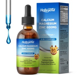 Liquid Calcium Citrate Drops with L-Lysine 500mg, Magnesium & Zinc, Calcium Citrate 600mg Supplement with Vitamin D3 & K2 for Kids & Adults, 2 Fl Oz