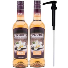 Upouria French Vanilla Coffee Syrup Flavoring, 100% Vegan, Gluten-Free, Kosher, 750 mL Bottle (Pack of 2) with Coffee Syrup Pump
