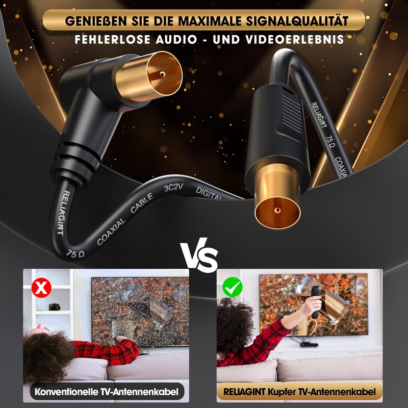 RELIAGINT TV Antenna Cable 3 m - Pure Copper Coaxial