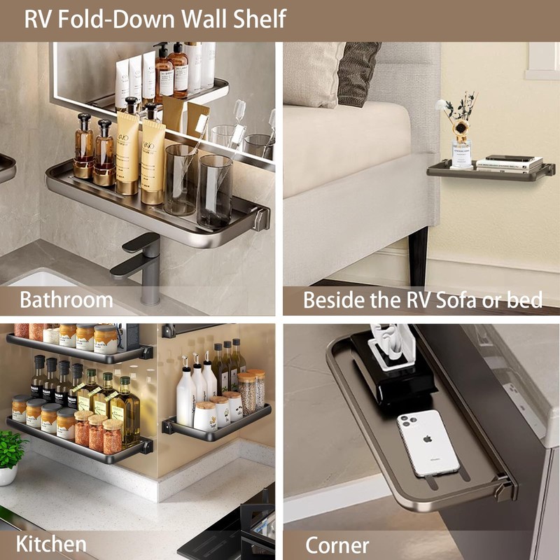 SWEAMTING RV Aluminum Foldabling Shelf-Hidden,Small Folding Wall Shelves for Bathroom,VR,Campers,Kitchen.90°Folding