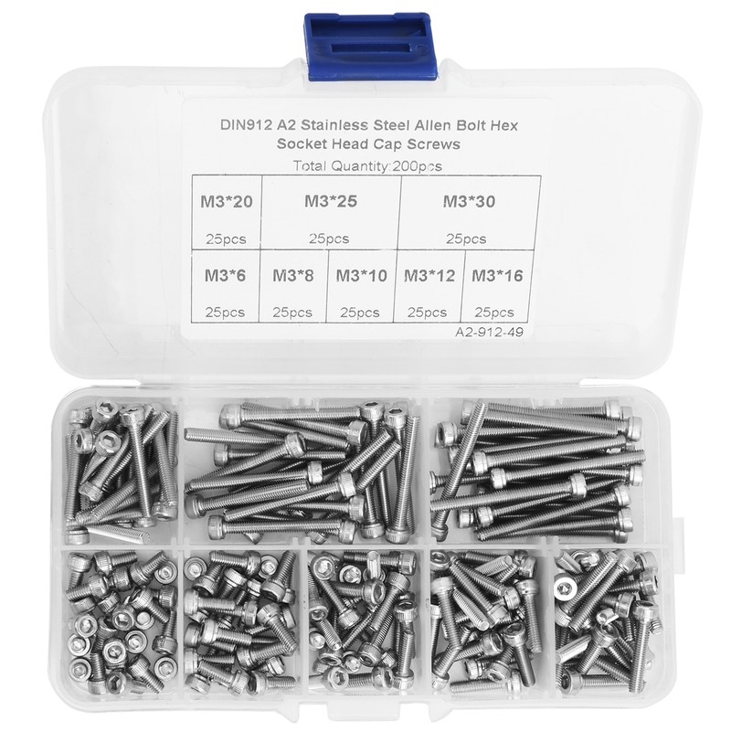200Pcs Hex Socket Cap Head Screw 304 Stainless Steel Boxed