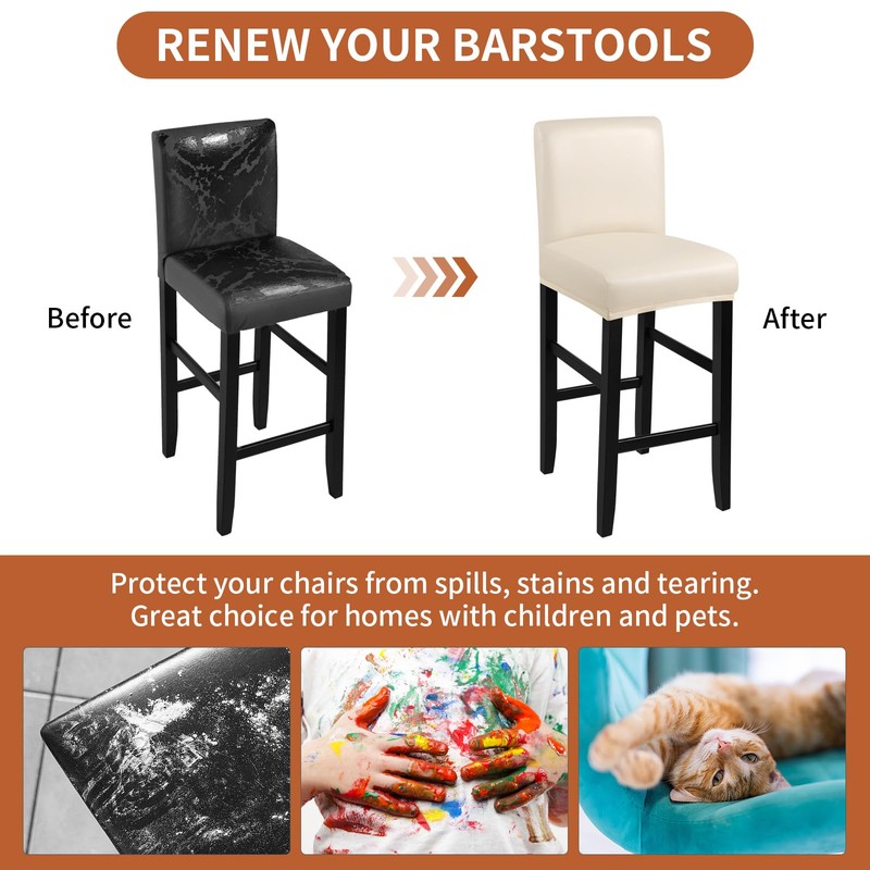 YISUN PU Bar Stool Covers Set of 2/4, Stretch Removable