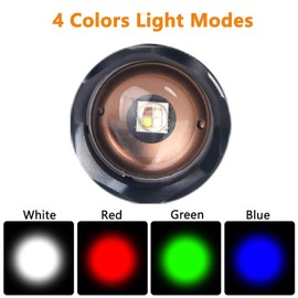 WINDFIRE Multicolor Flashlights Rechargeable, 4 Color in 1 LED Tactical Flashlight with White Blue Green Red Light, Built-in Battery, Zoomable, for Camping Hiking Fishing Hunting Astronomy