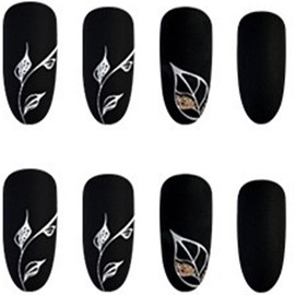 YAOBFFCAS Black Press On Nails Long Almond ABS Natural Fit Fake Nails with Jelly Glue Reusable Manicure Glue On Nails Woman and Girl Leaf Design False Nails UV Cover Gel Glossy Nails 24PCS