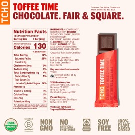 TCHO Toffee Time 53% Oat-Milk Chocolate Bars (18 pack) | 100% Plant-Based, Organic Cashew Oat-Milk Chocolate | Vegan, Soy-Free, Gluten-Free, Individually Wrapped Bars | Sweet & Salty in Every Bite (0.70oz each)