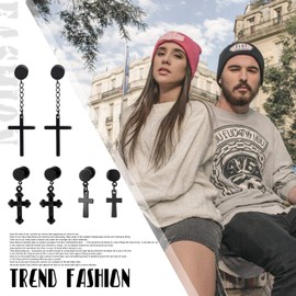 Aroncent 3 Paar Kreuz Ohrringe Set Edelstahl Jesus Christus Kruzifix Fake Plugs Tunnel Ohrstecker Ohrhänger Ohr-Piercing Schwarz für Herren Damen