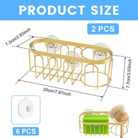 2Pcs Sponge Holder for Kitchen Sink, Gold Suction Cup Caddy, No-Drilling & Easy to Remove, 304 Stainless Steel, Heat-Resistant Sponge and Brush Holder, Bathroom Safe, Fit for Sponge/Soap/Dish Cloth
