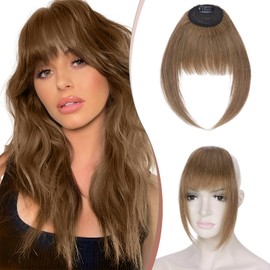 Elailite Clip in Fringe French Bangs with Temples Natural Thick Human Hair Extension Real Hair For Women - #06 Light Brown
