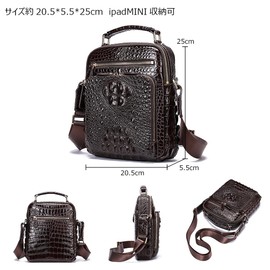 Whatna Crocodile Embossed Cowhide Leather Shoulder Bag, Men's, 2-Way, Cross-Handbag, Pochette, Wallet, 4 Card Storage, Vertical, Smaller, Messenger Bag, For Commuting to School or Work, Shoulder Bag,