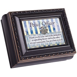 Cottage Garden Police Officer Black Rope Trim 4.5 x 3.5 Tiny Square Jewelry Keepsake Box
