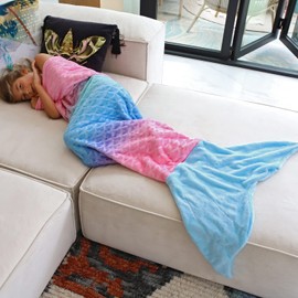 Catalonia Classy Mermaid Tail Blanket, Soft Warm Plush Fleece Sleeping Bag Snuggle Blanket for Teens 155 x 48 cm (61" x 19") Rainbow Ombre, Fish Scale Pattern