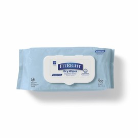 Medline FitRight Dry Wipes, Personal Cleansing Wipes, Dry Baby Wipes or Incontinence Care, No Additives, Hypoallergenic, 8” x 8” Wipe, 100 Count
