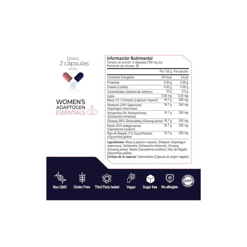 Eternal Nutrition Essentials Maca Adaptógenos Mujer 100 Cápsulas Schisandra Shatavari