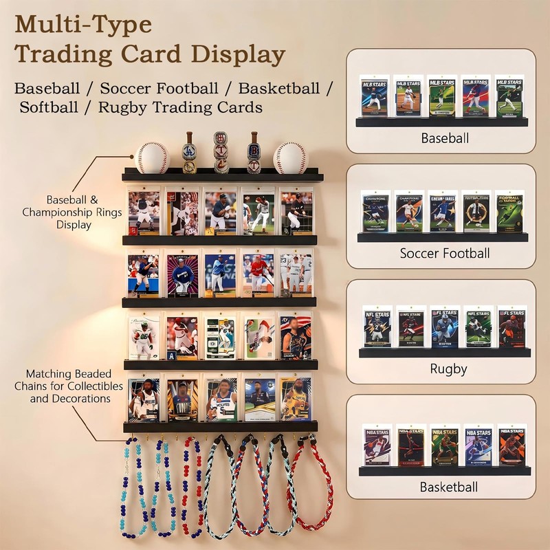 Pinzoveco Baseball Card Display Shelf Wall Mount 5 Tier