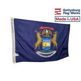 12x18" State of Michigan Boat Flag - All Weather Nylon with Header & Grommets - Made in USA