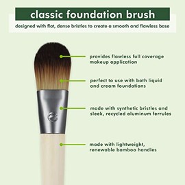 EcoTools Brocha facial de base clásica, para base líquida y crema, cepillo de base plana, brocha de maquillaje para maquillaje natural, cobertura cons