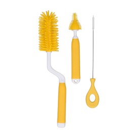 Baby Bottle Brush, Silicone Cleaning Brush Kit, Baby Bottle Cleaner & Nipple Brush & Straw Brush, Heat Silicone Fully Encased Brush, Baby Essentials for Home and Travel (Yellow)