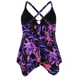 Firpearl Traje de baño Tankini para mujer, modesto, fluido, cruzado, talla grande, traje de baño, Floral morado y rojo., 22