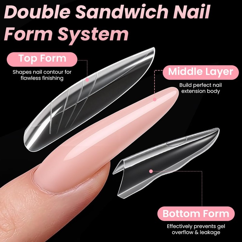 AOOWU Sandwich Dual Nail Forms, 180 Pcs Gel Nail Tip