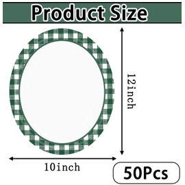 HEIPINIUYE 50 Pieces Green Gingham Oval Paper Plates 10 X 12 Inch Green and White Plates Disposable Dinner Plates for Picnic Wedding Baby Shower Birthday Party Dessert Plates