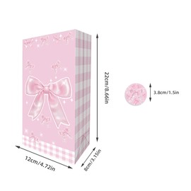 12 Pack bowknot Party Gift Bags Little bow Goodie Candy Treat Bag with Matching Stickers Graduation Party Favor Supplies for Themed Birthday Baby Show