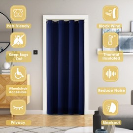 ChrisDowa Blackout Door Curtains for Doorway Privacy, Grommet Closet Curtains for Bedroom Closet Door, Thermal Insulated Temporary Door Cover Room Divider Curtain (1 Panel, Navy Blue, 34 x 80 Inch)