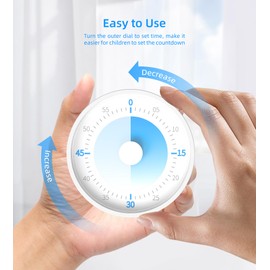 Rosenpatio Visual Timer for Adults Teenager - Timers for Classroom Teachers 60 Minutes Countdown Home School Study Tool, Non-Ticking Rotating Timer for Exam Work Kitchen Office Gym, 1 Pack