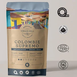 Virgin Hill Coffee - Organic Colombian Supremo Brown - Smooth Intensity & Mild Roast - Three Quarters of a Pound of High-Grade Arabica Coffee Beans - 12oz / 340 grams