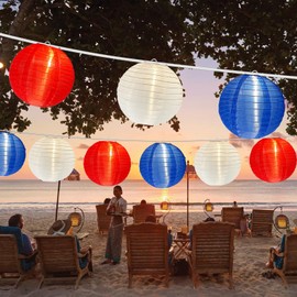 Cbebew 4th of July Decor Light, 25FT Red White Blue Nylon Lantern Lights with 10 G40 LED Bulbs, Connectable Patriotic Outdoor Lanterns String Lights for Independence Day President Memorial Day Decor