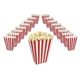 Classic Red & White Striped Popcorn Boxes Perfect for Movie Nights, Cinema Events, and Parties (Red & White Striped)