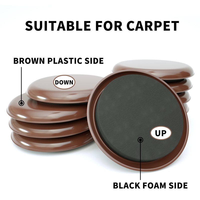Yelanon Furniture Sliders (2.5” Brown) - 16-Pack Floor Protectors &