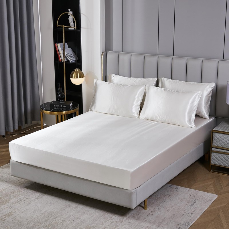 Bedding_Dreamer Silk Like White Comforter Set with Sheet Set King