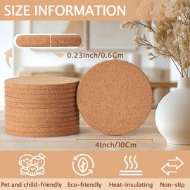 100 Pieces Cork Coasters for Drinks, GOH DODD Absorbent Blank Saucers Home Decor Heat-Resistant for DIY Crafts Laser Engraving Sublimation Wood Burning Bar Apartment Wedding Plants, Round, 4 Inch