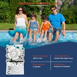 T104M Mechanical Time Switch,208-277 VAC 5HP 40A DPST Timer Switch,Versatile Scheduling,1-12 Cycles Per Day - Manual Override,Mechanism Only