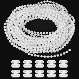 HOTUT Roller Blind Chain Replacement Chain, 6 m Continuous Chain Roller Blind with 10 Pieces Chain Connector for Roller Blind, 4.5 mm White Roller Chain Replacement Part Suitable for Roller Blinds and