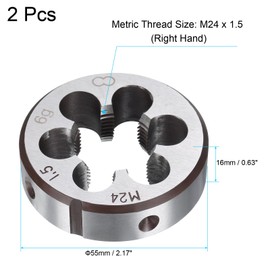 sourcing map 2pcs Round Threading Die M24 x 1.5 Metric Thread Right Hand Screw Cutting Fixed Dies, Alloy Tool Steel Tapping Repair Tool