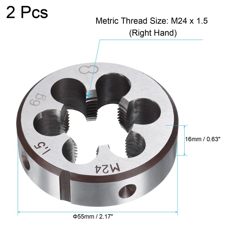 sourcing map 2pcs Round Threading Die M24 x 1.5 Metric