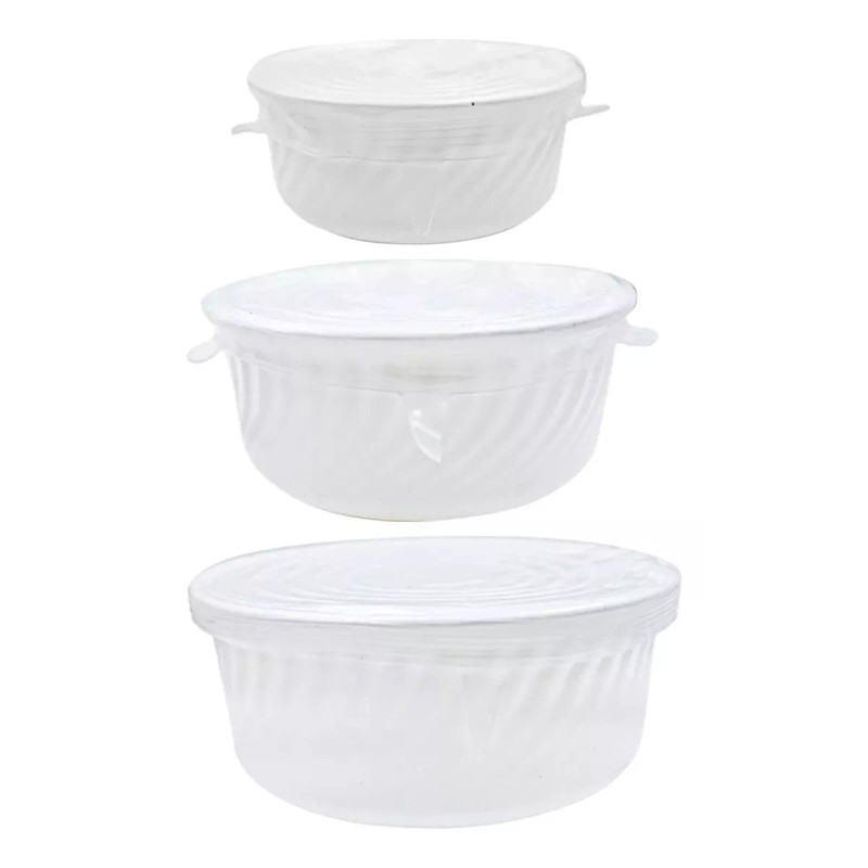 GRUPO EME Set 3 Refractarios Cristal Blanco Opal Con Tapas