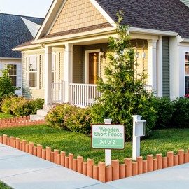 Yaheetech 2pcs Garden Wooden Short Fence,Outdoor Landscape Edging Flexible Decorative Border, No-Dig Wood Fences for Spring Yard Patio Pathway Lawns Courtyard Maintenance - 66in