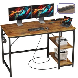 JOISCOPE 48 Inch Small Gaming Computer Desk with Table Power Outlets, Storage Shelves & USB & Type-C Outlet - Color: Vintage Oak, Size: 47 inches