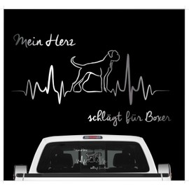 siviwonder Boxer German Sticker Car Heart Heartbeat Dog Sticker Dog Foil Colour Silver Size 60 cm