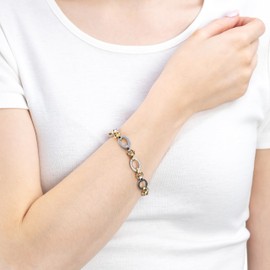 Leonardo Jewels Lena 023403 Women's Bracelet Two-Tone Coloured Stainless Steel Chain Links with Zirconia Stones 19-21 cm Length Jewellery Gift, Stainless Steel, No Gemstone