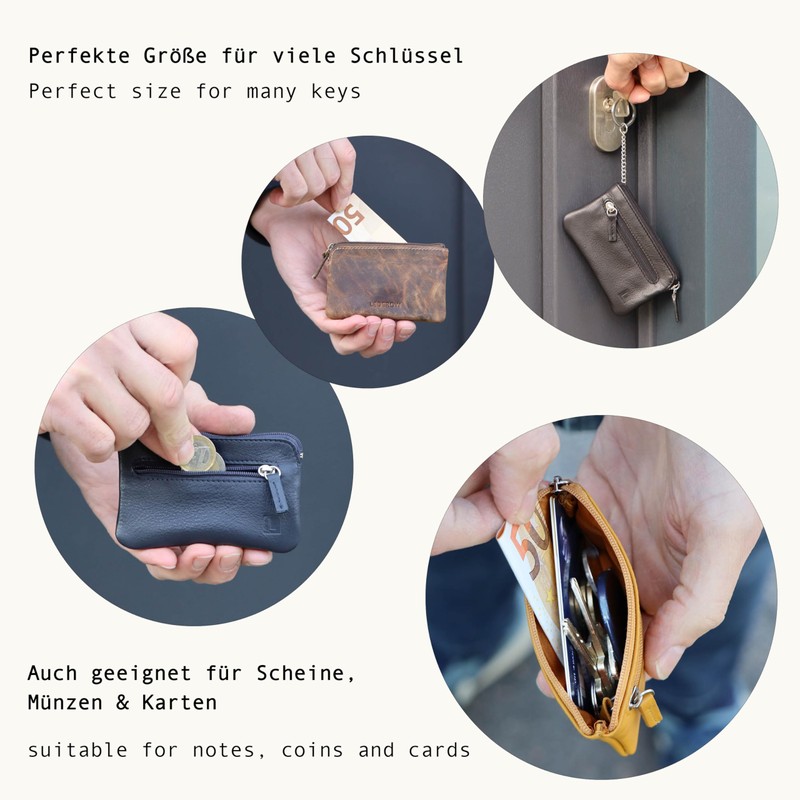 LEDEROW Leather Key Case [2 Separate Compartments] Zip for Men
