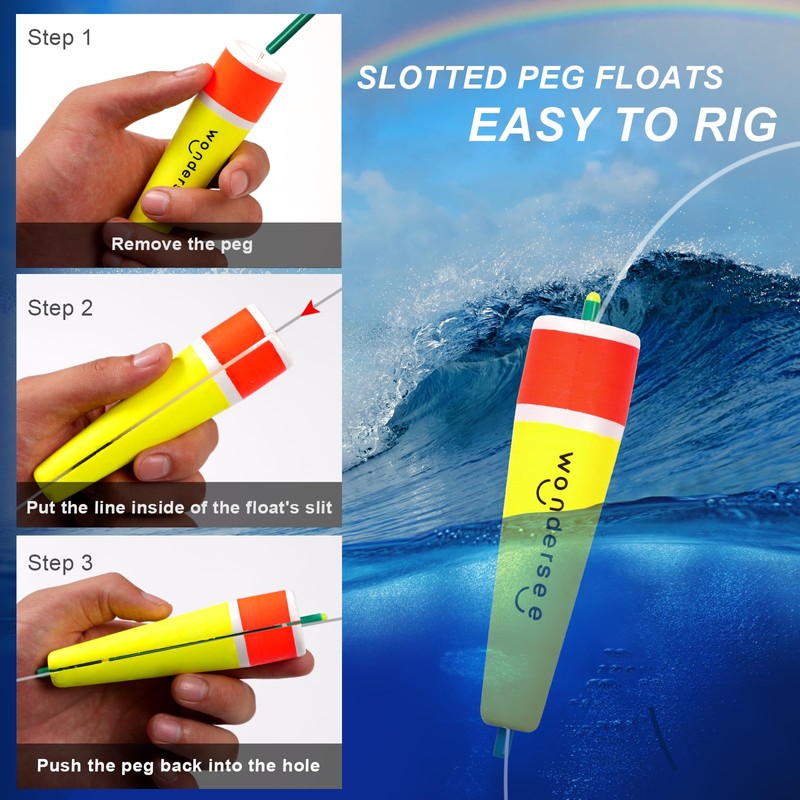 wondersee Fishing Floats Weighted Slotted Peg Popping Floats Slip Bobbers,