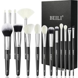 BEILI Set De 15 Brochas De Maquillaje Profesionales Para Base, Polvos, Corrector, Cejas, Sombras De Ojos, Contorno, Delineador Y Difuminador.         