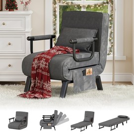 TYBOATLE Sleep Chair Bed, Comfy Convertible Sleeper Chairs for Adults, 5 in 1 Folding Sofa Bed with Adjustable Backrest & Side Pockets & Pillow, Cozy Small Couch for Small Spaces, Office (Dark Grey)