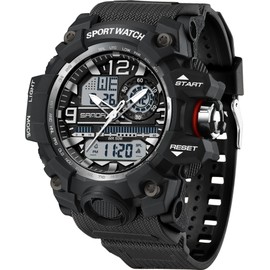 Men's Military Watch Digital Sports Watch Outdoor Wrist Watch Men with Alarm Date Digital Watch for Teenagers Tactical Watch Men's Watches 50 m Waterproof 12/24 Hours, black and white, Strap.